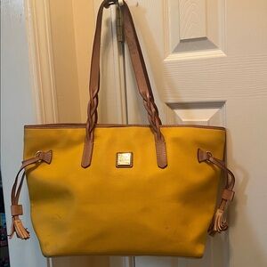 Dooney & Bourke Mustard Yellow Eva Bailey Tote with Tan Accents leather